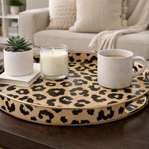 8 Oak Lane Covered Leopard Spotted Print Round Tray 13.5"Diameter X 2"T